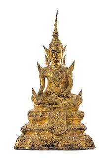 A Thai Gilt Bronze Figure of a Seated Buddha