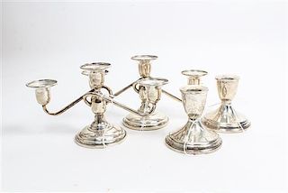 * A Pair of American Silver Three Light Candelabra, Redlich & Co. Height of first pair 4 1/2 inches.