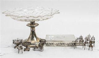 A Collection of Silver Articles, various makers, comprising a Dutch silver and glass mounted tazza, a silver box and a group