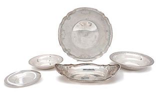 Five American Silver Serving Platters, Various Makers, of various patterns.