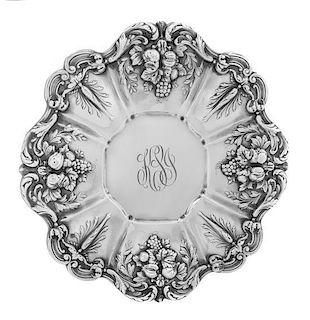 An American Silver Cake Tray, Reed and Barton, Taunton, MA, 1950, Francis I pattern and centered by a script monogram.