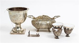 A Collection of Silver Table Articles, Various Makers, comprising a German silver reticulated basket, three demitasse cups, a