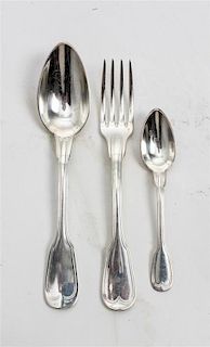 * A Collection of French Silver-Plate Flatware Articles, various makers, each having a fiddle and thread form handle, compris