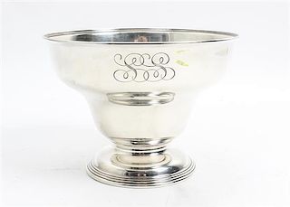 * An American Silver Center Bowl, Gorham Mfg. Co., Providence, RI, having an inverted bell form body with a circular foot, th