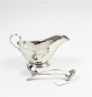 * An American Silver Gravy Boat, Gorham Mfg. Co., Providence, RI, together with two silver spoons