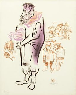 William Gropper, (American, 1897-1977), Portrait of a Man (23) from the Shtetl Series, 1960