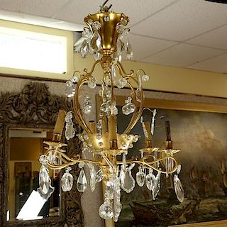 Late 19th/Early 20th Century Rococo Style Gilt Bronze and Crystal 6-Arm Chandelier.