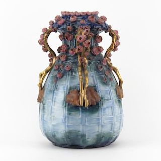19th Century Austrian Amphora Art Nouveau Relief Pottery Vase.