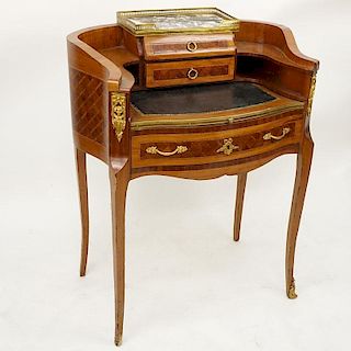 Early 20th Century Louis XV Style Parquetry Inlaid and Bronze Mounted Bureau de Dame.