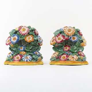 Pair of Polychrome Italian Deruta Faience Pottery Brackets/bookends.