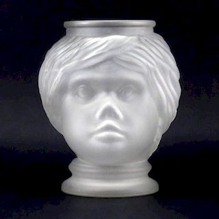 Mid Century Frosted Glass Blackamoor Girl Head Vase/Planter.