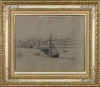 André Derain French (1880-1954) Crayon on Paper Laid Down on Canvas "Bateau a Gravelines" (Mer du Nord) Circa 1934-1935.