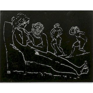 After Pablo Picasso, Spanish (1881-1973) Etching “Bacchanal Scene” Bears initial RM in plate.
