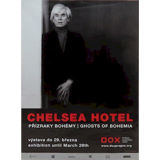 Exhibition Poster From DOX Centre for Contemporary Art 'Chelsea Hotel: Ghosts of Bohemia' Features Andy Warhol photograph by