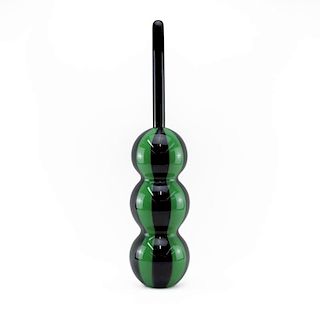 Mid Century Modern Art Glass Green and Black Colored Sculpture.