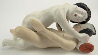 Erotic 20th Century Japanese Hakata Doll Shunga "Erotic Couple" Circa 1950's.