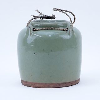 Antique Southeast Asian Green Ceramic Vessel. Signed.