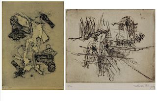 Two (2) Vintage Abstract Signed Etchings.
