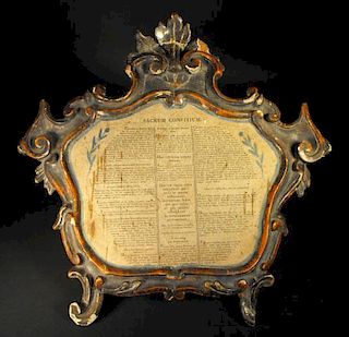 18/19th Century Wooden Plaque with Latin Article "Sacrum Convivium" Losses and Several Repairs.