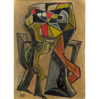Ivan Puni aka Jean Albert Pougny, Russian/French (1892-1956) Ink/gouache on card "Cubist Figures".