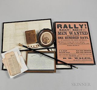Recruiting Poster, Commission, Cane, and Ephemera Relating to Benjamin Read Wales, 42nd and 45th Massachusetts, and 1st U.S. 
