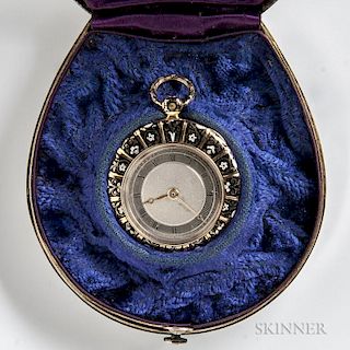 Lepaute Enamel 18kt Gold Lady's Watch in Silvered Storage Box