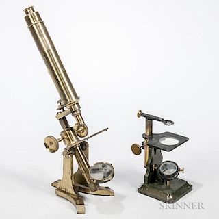 Dr. Arthur Chevalier Dissecting Microscope and an Unsigned Monocular Microscope