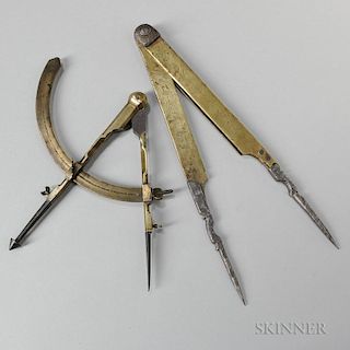 18th Century Iron and Brass Winged Compass and a Set of Dividers