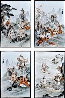 4 Hand Painted Chinese 19/20th C. Tiles