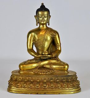 Gilt Bronze Amitabha Buddha on Lotus Stand