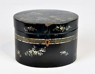English Paper Mache Tea Caddy With MOP Inlays