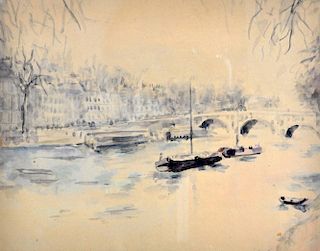 Gabriel Spat "La Seine de Paris" Watercolor