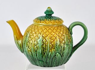 Majolica 19th C. Pineapple Pattern Teapot