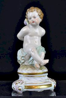 19th C. Meissen Porcelain Seated Cherub