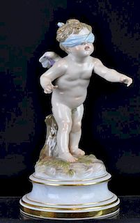 19th C. Meissen Porcelain Cherub with a Blindfold
