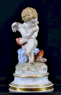 19th C. Meissen Porcelain Cherub Holding Heart