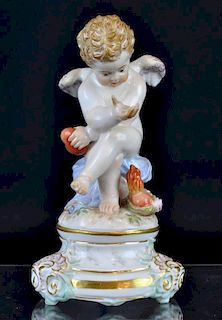 19th C. Meissen Porcelain Cherub with Heart in 1 H