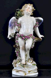 19th C. Meissen Porcelain Cherub Draped in Garland