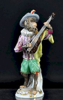 19th C. Meissen Porcelain Monkey Band Guitarist