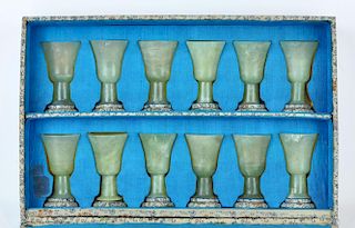 Set of 12 Jade Cups in Silk Lined Fitted Box