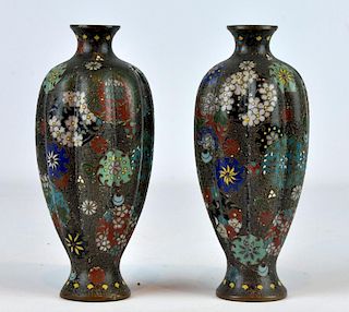 Pr. Japanese Cloisonne Bronze Vases