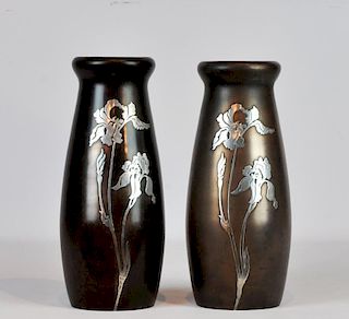 Heintz Bronze Vases with Sterling Silver Overlay