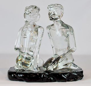 Loredano Rosin Clear Glass Sculpture "Lovers"