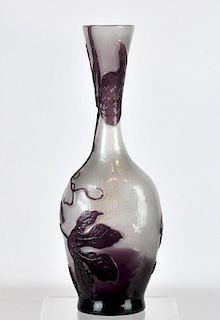 Galle Plum Colored Art Glass Vase