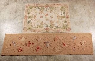 2 HAND STITCHED NEEDLEPOINT AND AUBUSSON  STYLE PIECES