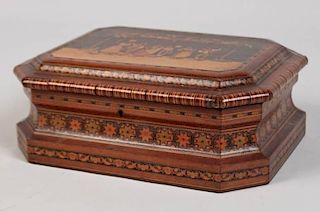 FINE MARQUETRY INLAID OCTAGON SHAPED BOX
