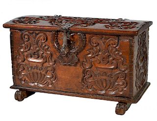 French 19th C. Carved Mahogany Trunk
