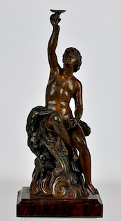 Bronze Classical Figure of a Nude Man & Eagle