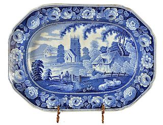 Large Blue & White English Platter
