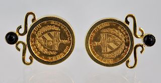 1916 Cuban Coin Earrings 2 Pesos in 14Kt YG